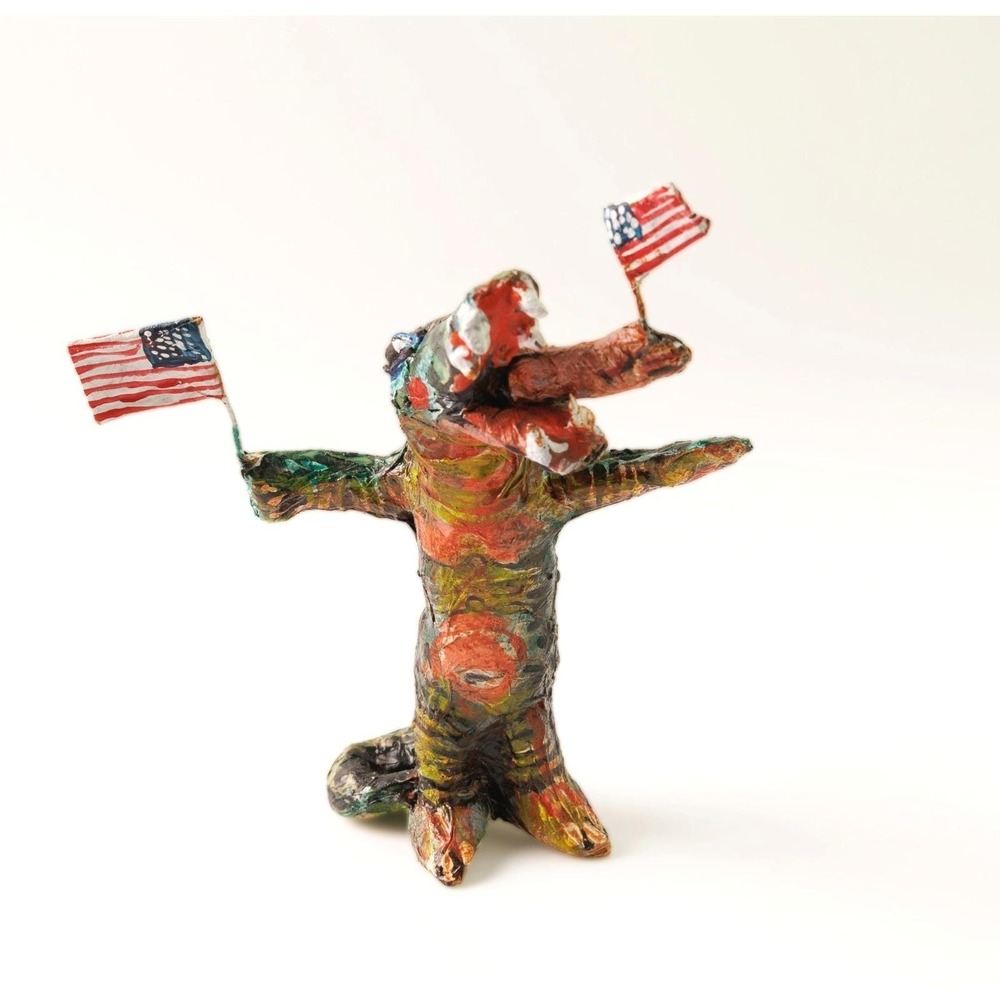 Vintage Stuart Rabb Alligator Figurine Sculpture 1980s Folk Art Paper Mâché